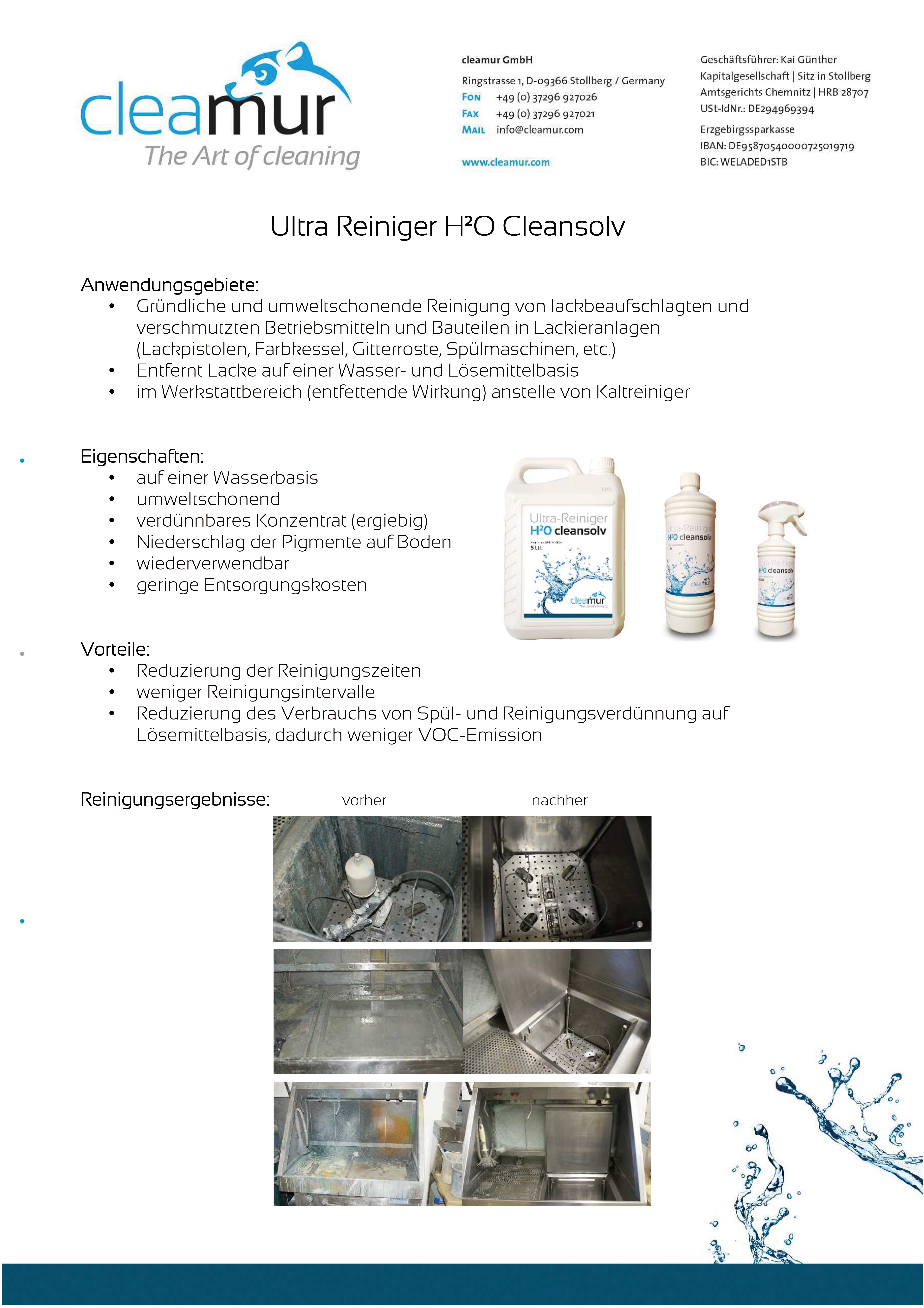 Cleamur Ultra Reiniger H²O cleansolv, 1 l
